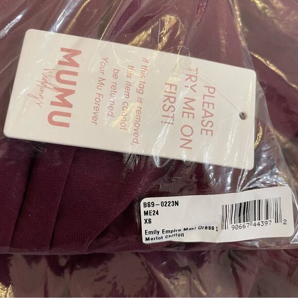SHOW ME YOUR MUMU Emily Empire Maxi Dress in Merlot Chiffon Burgundy Size XS NEW - Picture 7 of 9